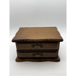 Centurion Vintage Wooden Jewelry Box Mirror Mustard Yellow Velvet Ring Drawer